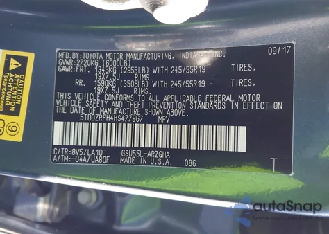 2017 Toyota Highlander Limited z USA, uszkodzony, nr VIN 5TDDZRFH4HS477967